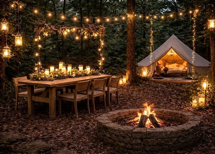 Peaceful Bell Tent Campsite With Fire Pit & String Lights Near Madison Township, Indiana